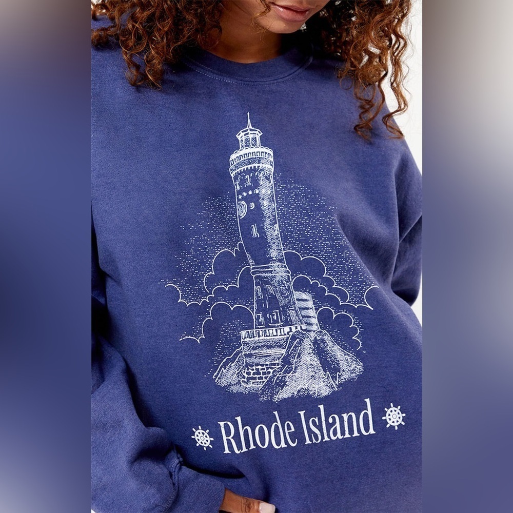 Women’s Golden Hour Blue Rhode Island Crewneck Fleece Sweatshirt - Picture 2 of 4